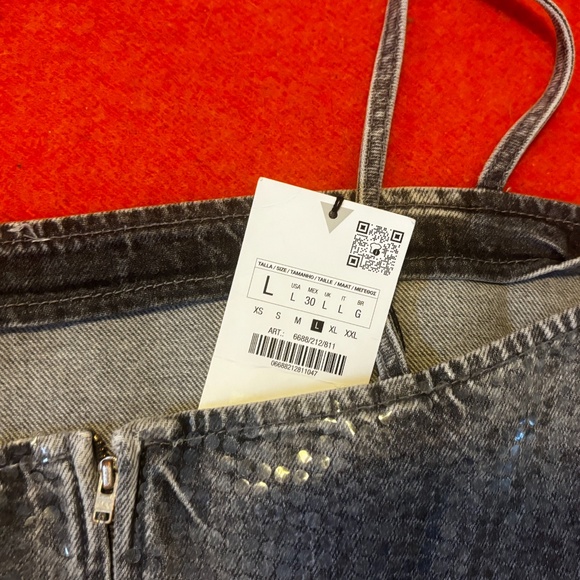 Zara light grey shiny denim crop foil sequin top made in Europe NWT - Picture 8 of 11